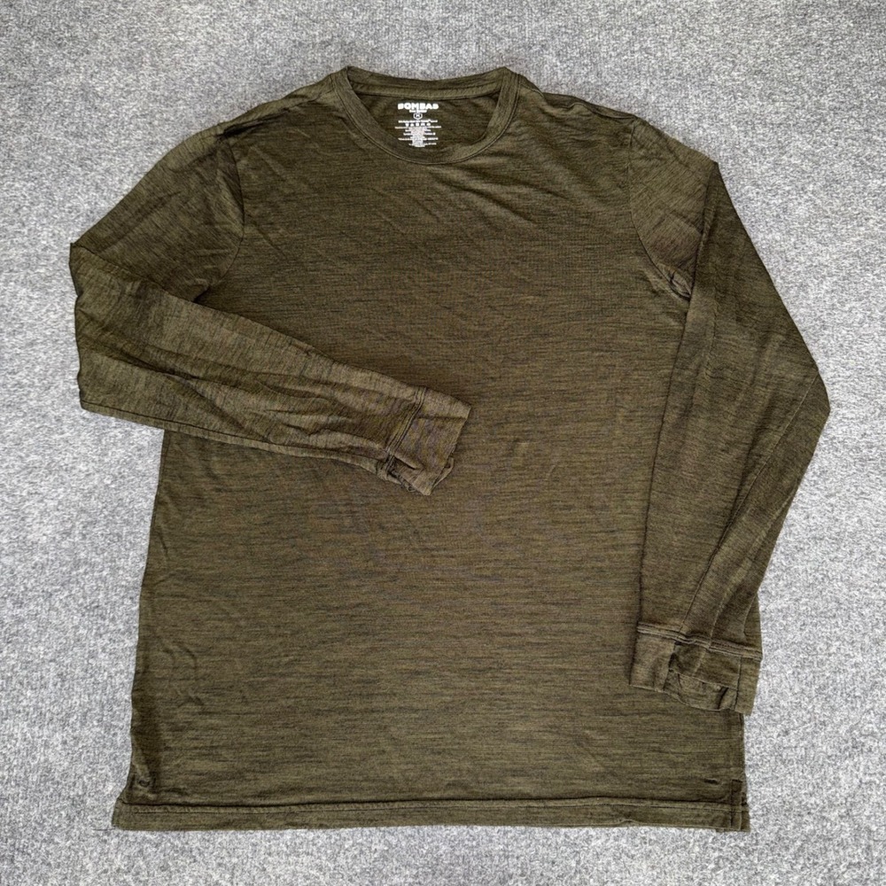 Bombas Mens Medium Merino Wool Tencel Blend Long Sleeve Shirt Olive Soft Casual